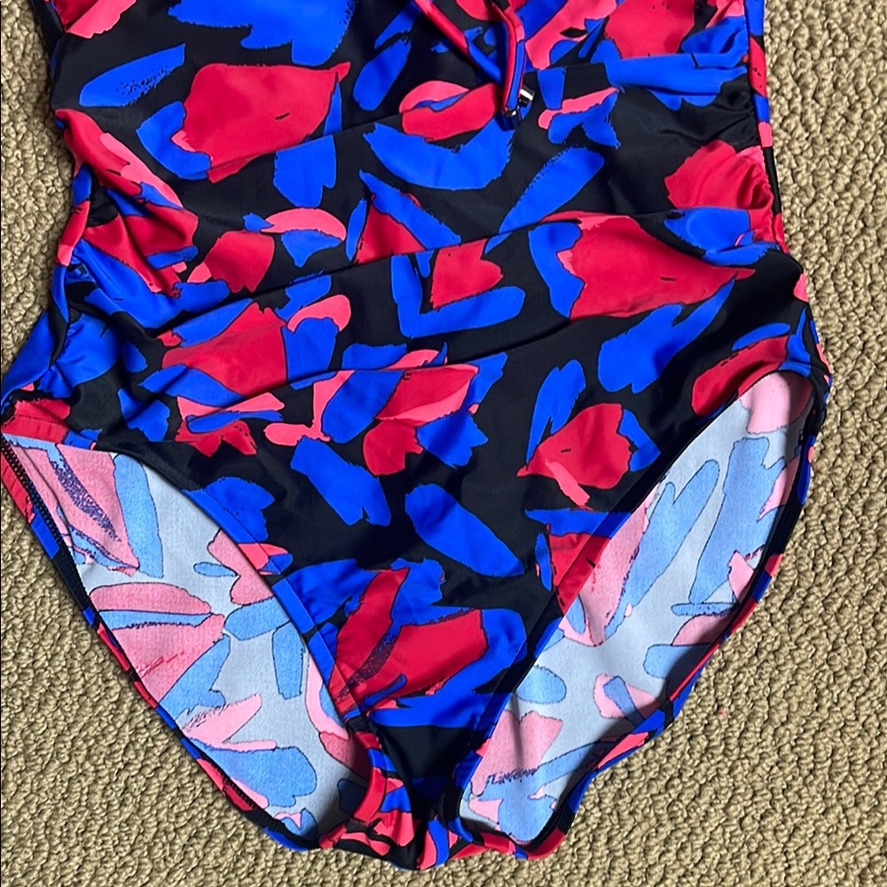 Aqua Green One Piece Swimsuit in Blue and Red with Dynamic Pattern - Picture 5 of 11